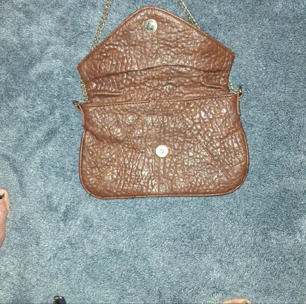 RUE 21 Brown Leather Envelope Crossbody Bag with Gold Chain